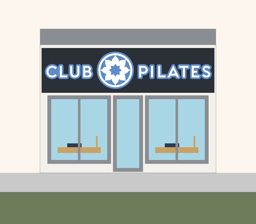 Flat front-view design of the Club Pilates Studio storefront
